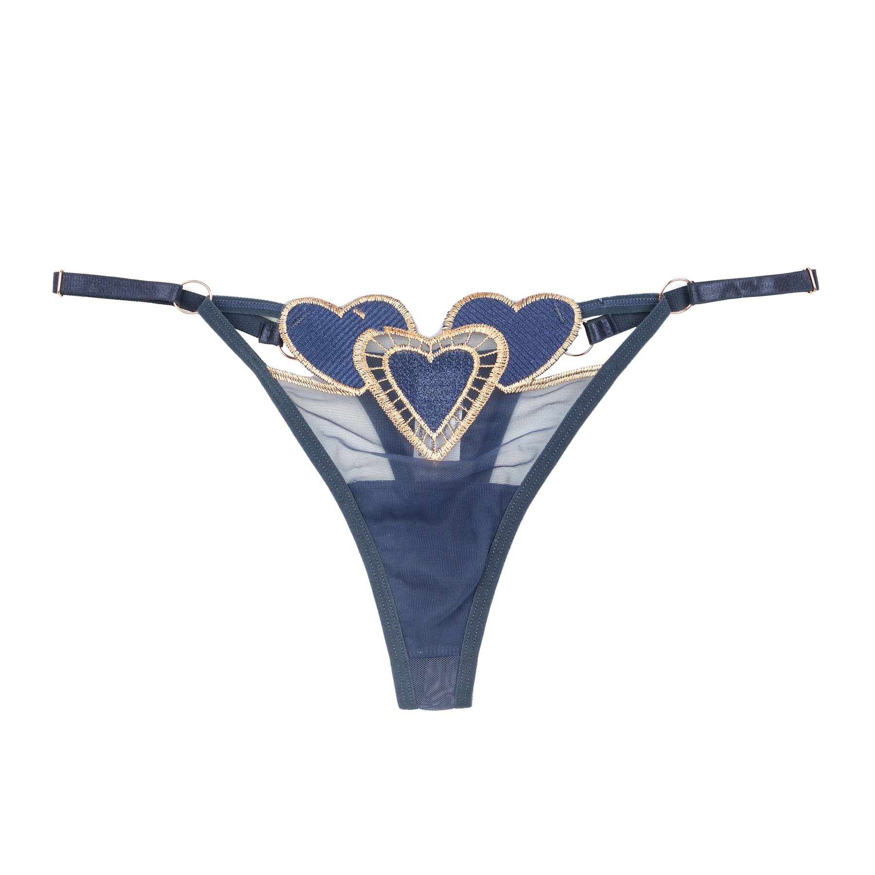 Heart Embroidery Adjustable Waist Mesh Thong