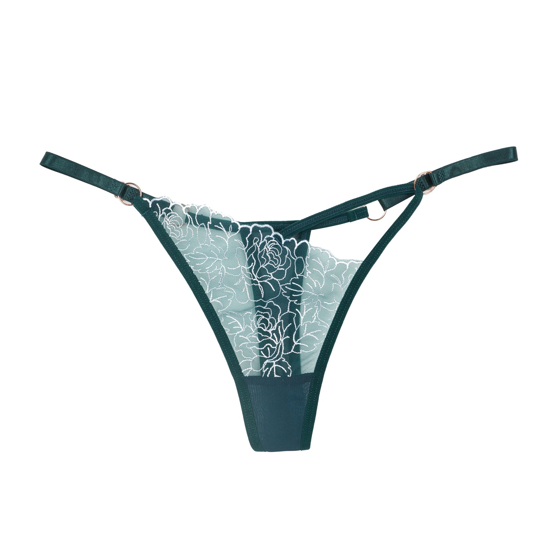 Rose Embroidery See Through Adjustable Waist Mesh Thong