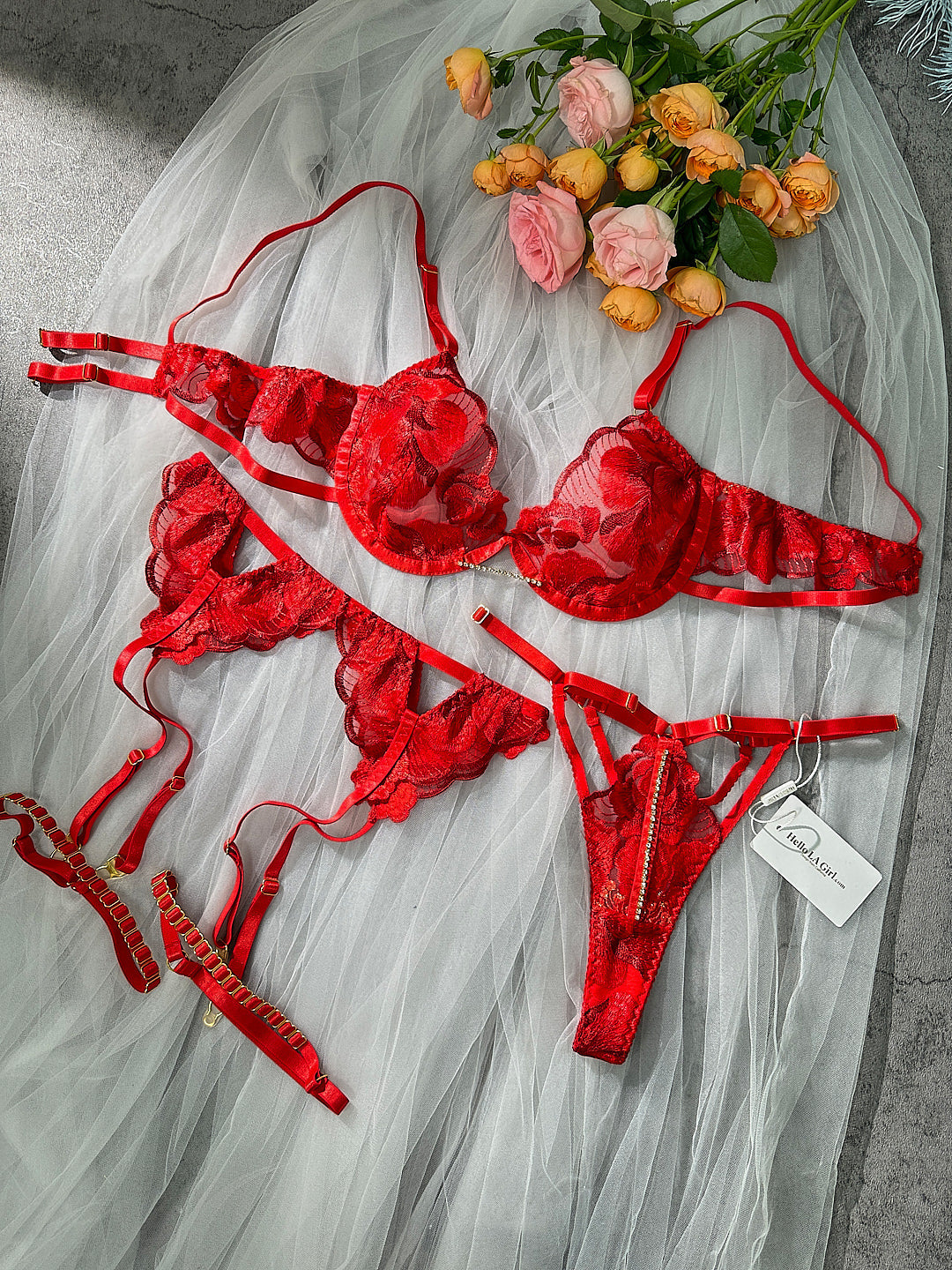 Free Shipping For Luxurious Fancy Embroidered Sexy Lingerie Set