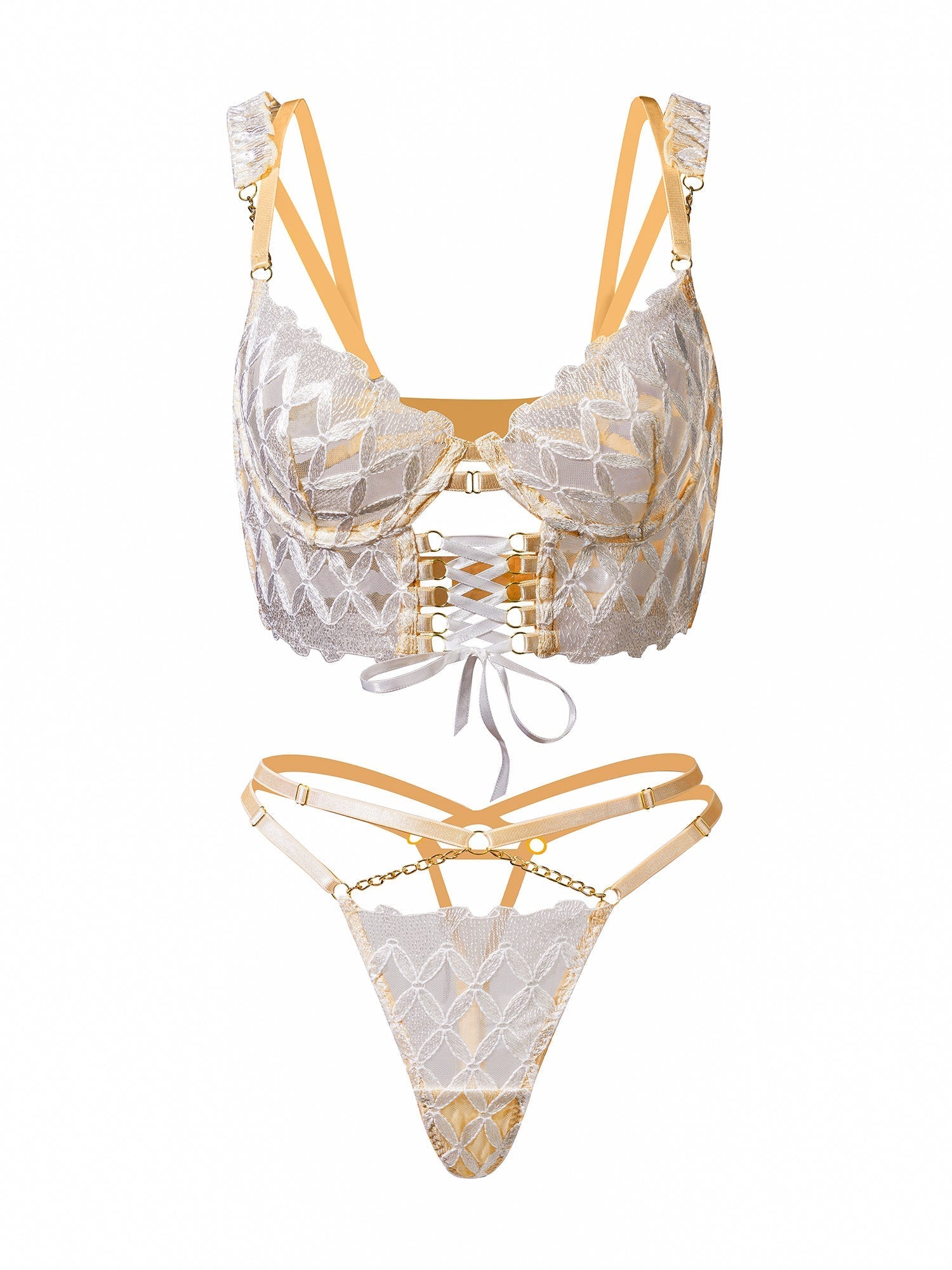 Free Shipping For Delicate White Embroidery Lingerie Set