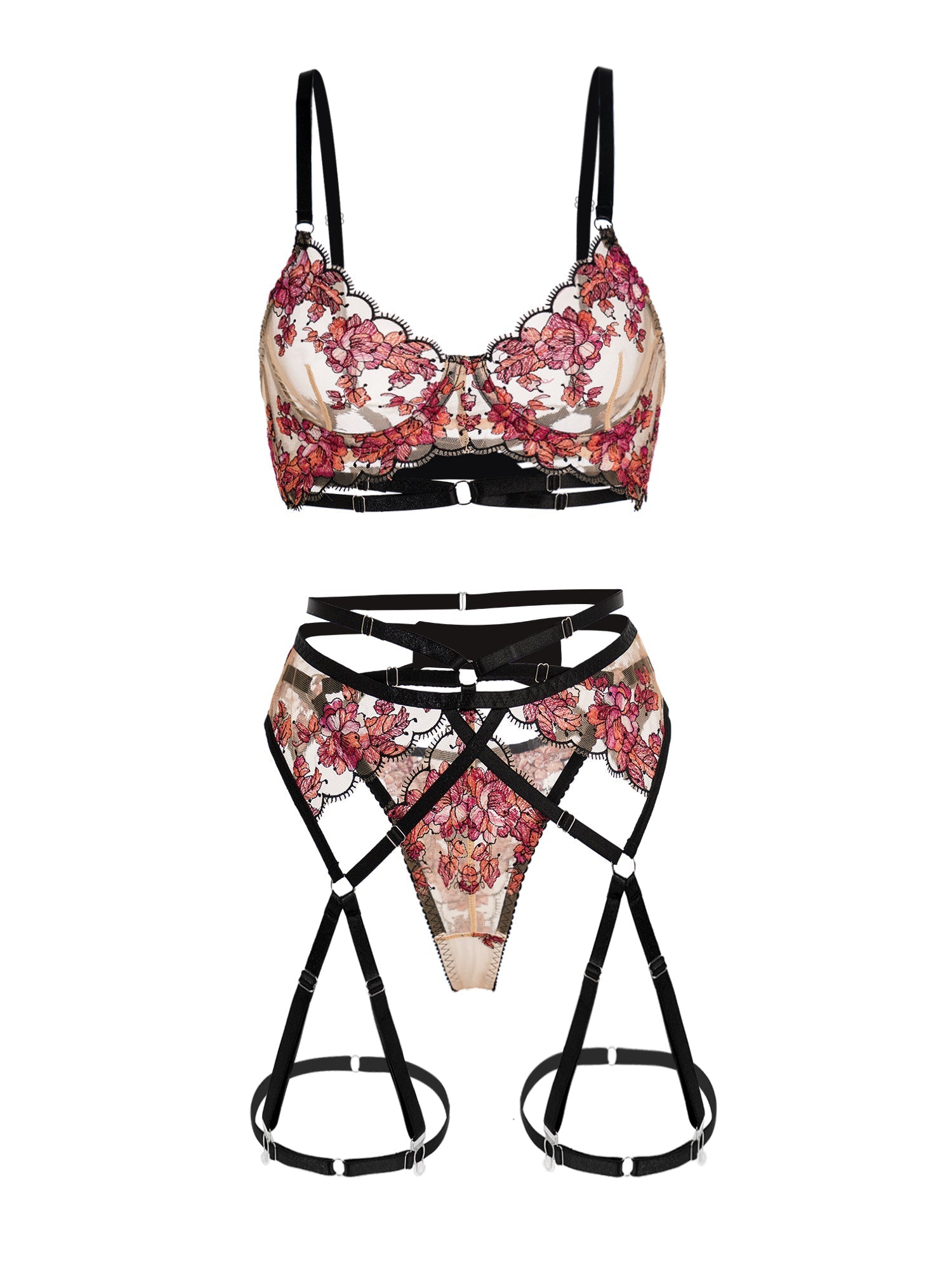 Free Shipping For Floral Sheer Lace Lingerie Set