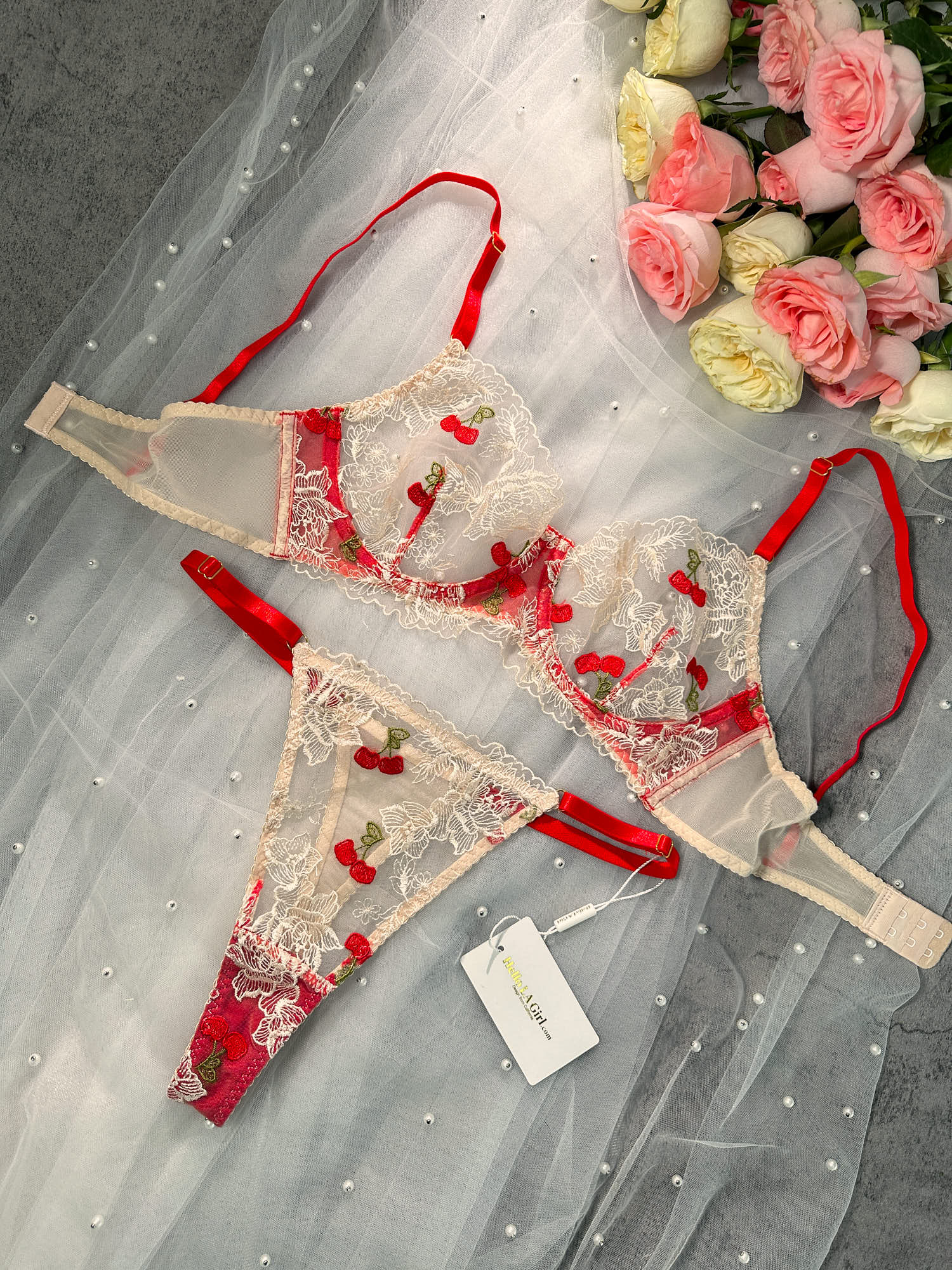 Free Shipping For Red Cherry Lingerie Set