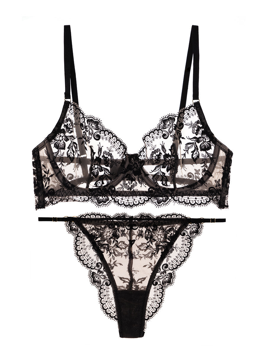 Free Shipping For Black Classic Lace Lingerie Set
