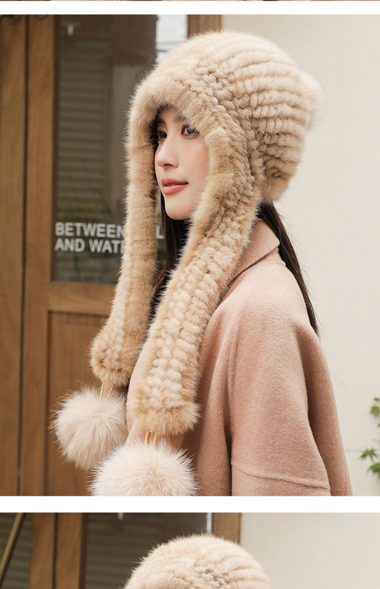 Warm Faux Mink Fur Hat with Fox Pom Pom