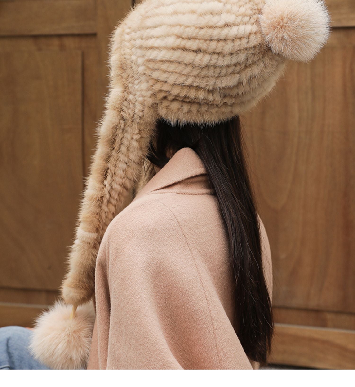 Warm Faux Mink Fur Hat with Fox Pom Pom