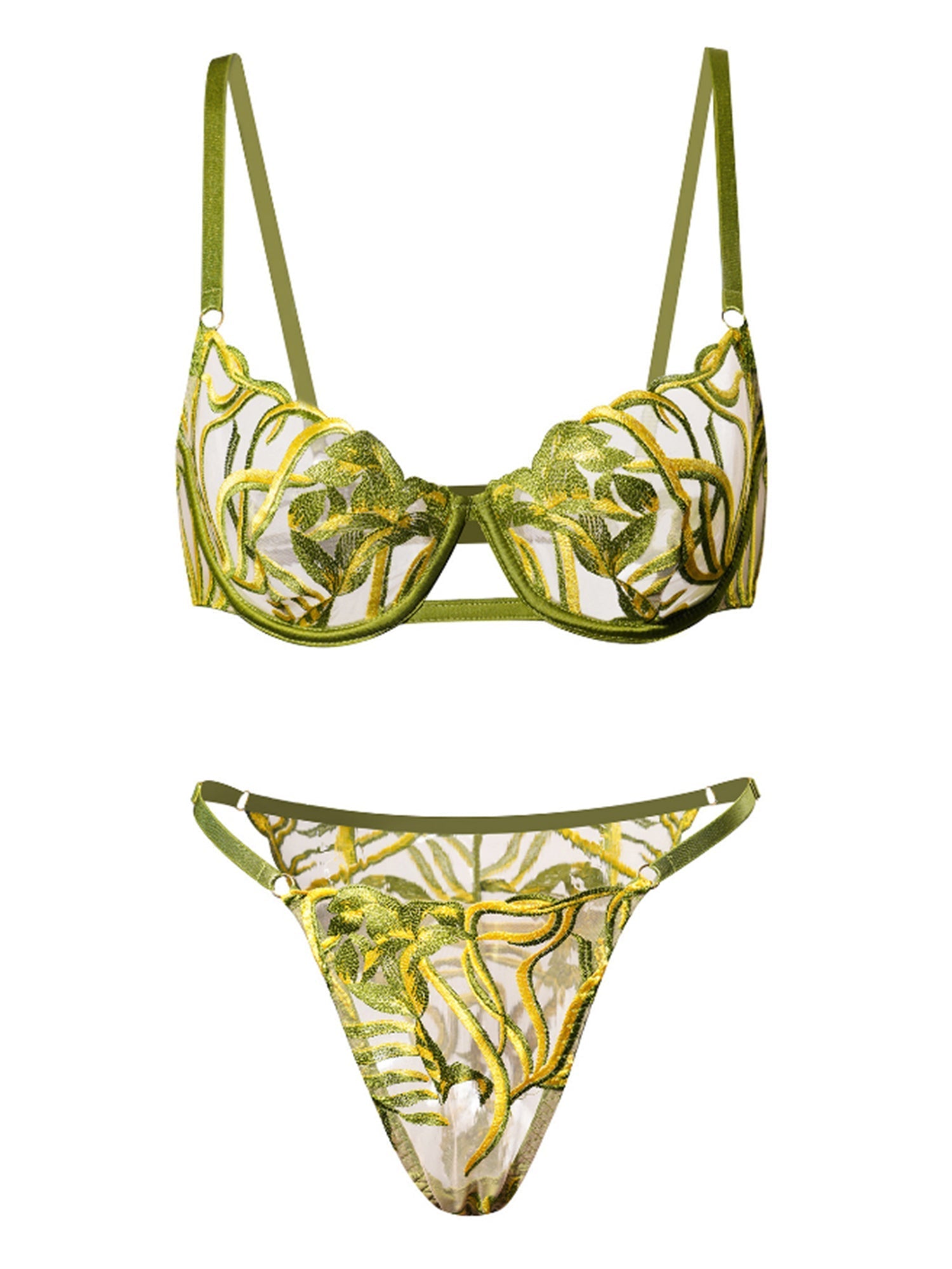 Free Shipping For Green Leaves Lingerie Set