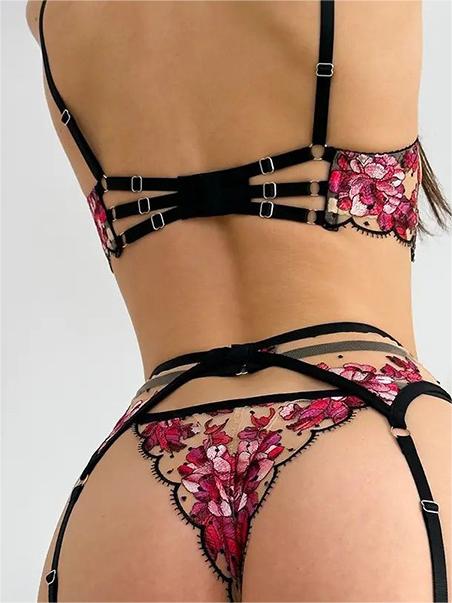 Free Shipping For Floral Sheer Lace Lingerie Set