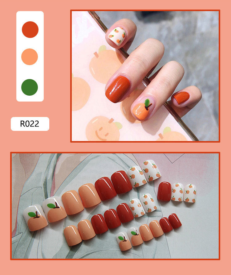 Cute Pre-Made Fall Nails Adhesive Tips 24 Pieces