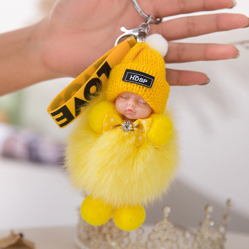 Cute Sleeping Baby Plush Car Keychain Charm