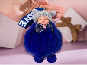 Cute Sleeping Baby Plush Car Keychain