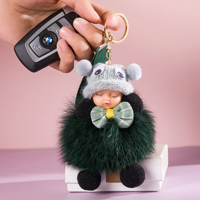 Cute Sleeping Baby Plush Car Keychain