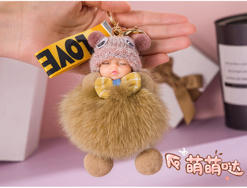 Cute Sleeping Baby Plush Car Keychain