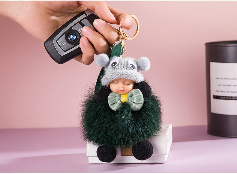 Cute Sleeping Baby Plush Car Keychain