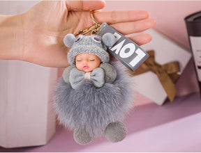 Cute Sleeping Baby Plush Car Keychain