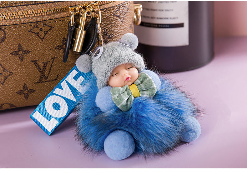 Cute Sleeping Baby Plush Car Keychain