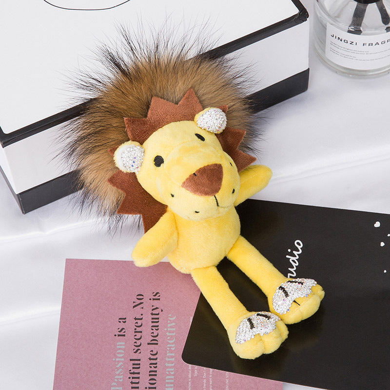 Cute Diamond-Encrusted Lion Fur Charm - Keychain & Car Decor