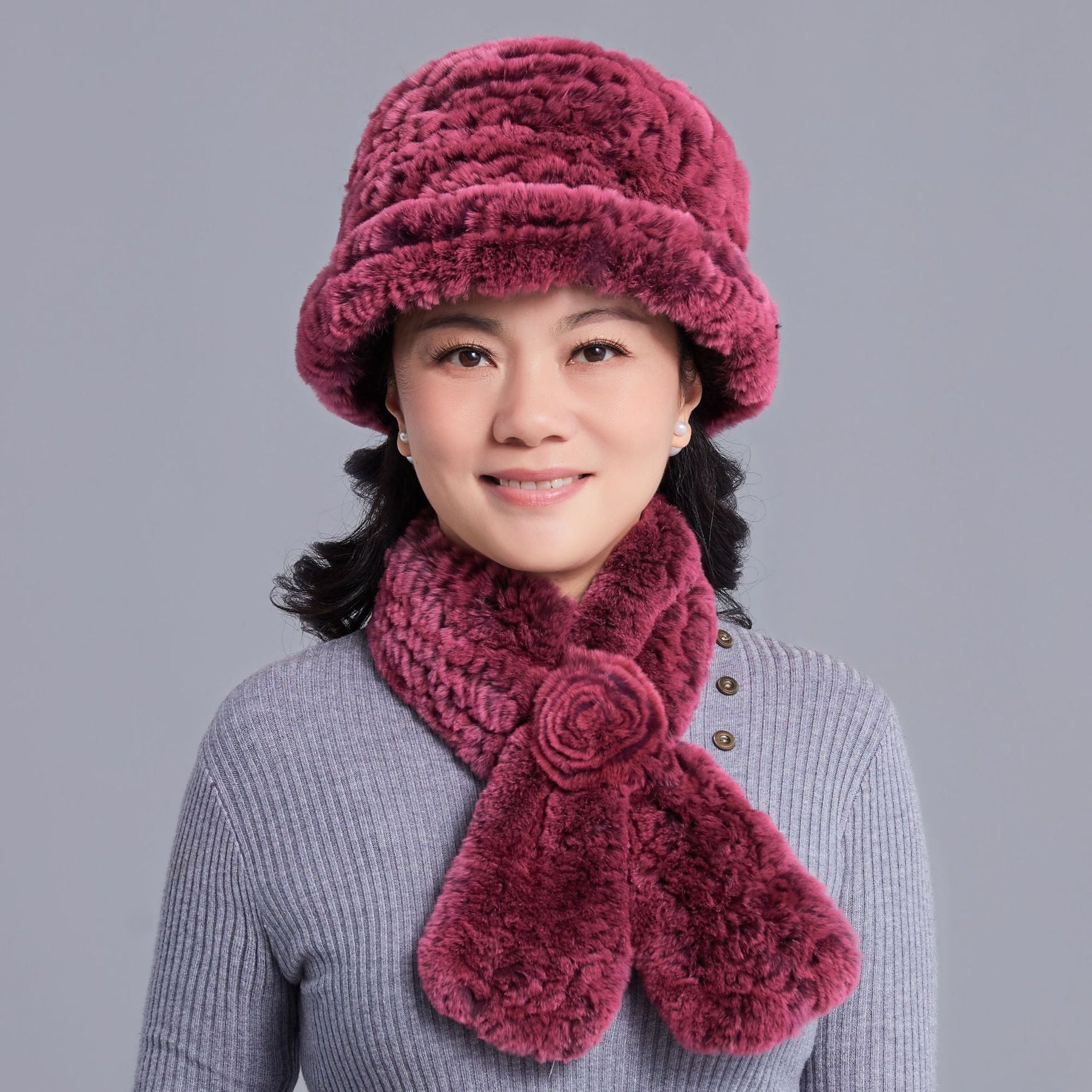 Winter Real Rabbit Fur Hat & Scarf Set - Warm & Elegant