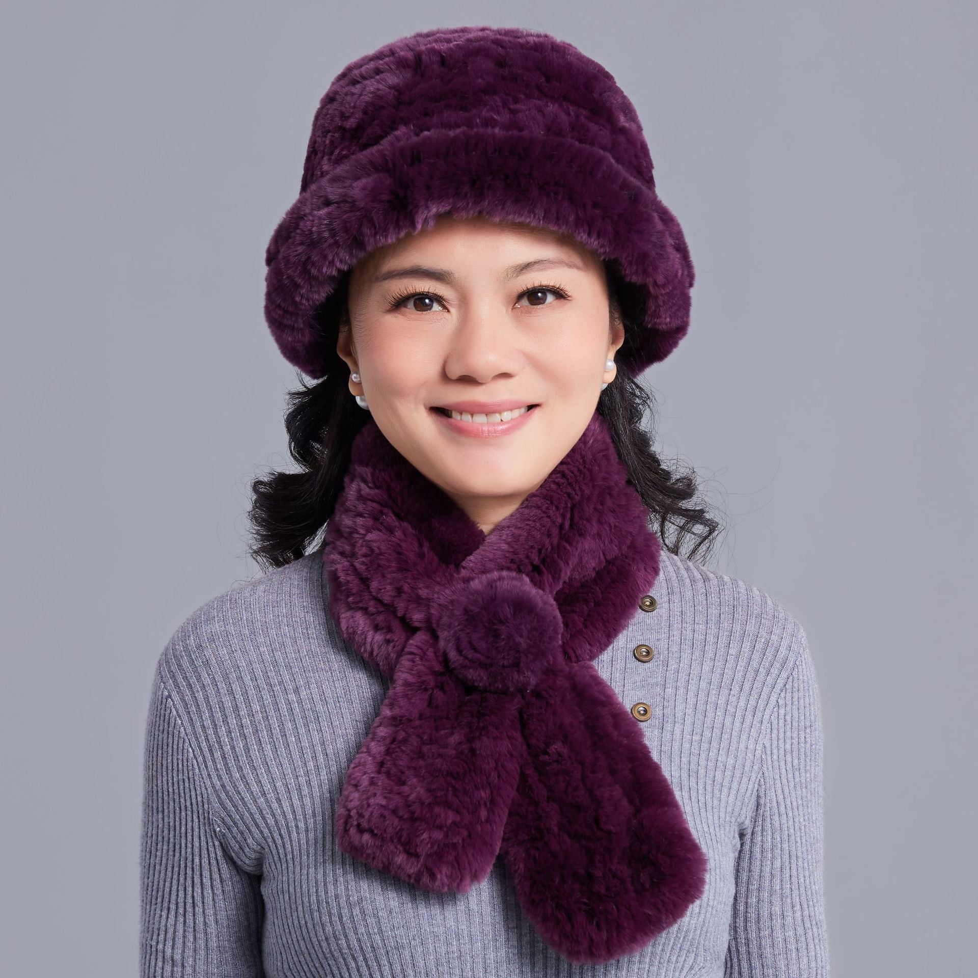 Winter Real Rabbit Fur Hat & Scarf Set - Warm & Elegant