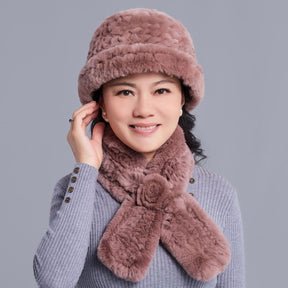 Winter Real Rabbit Fur Hat & Scarf Set - Warm & Elegant