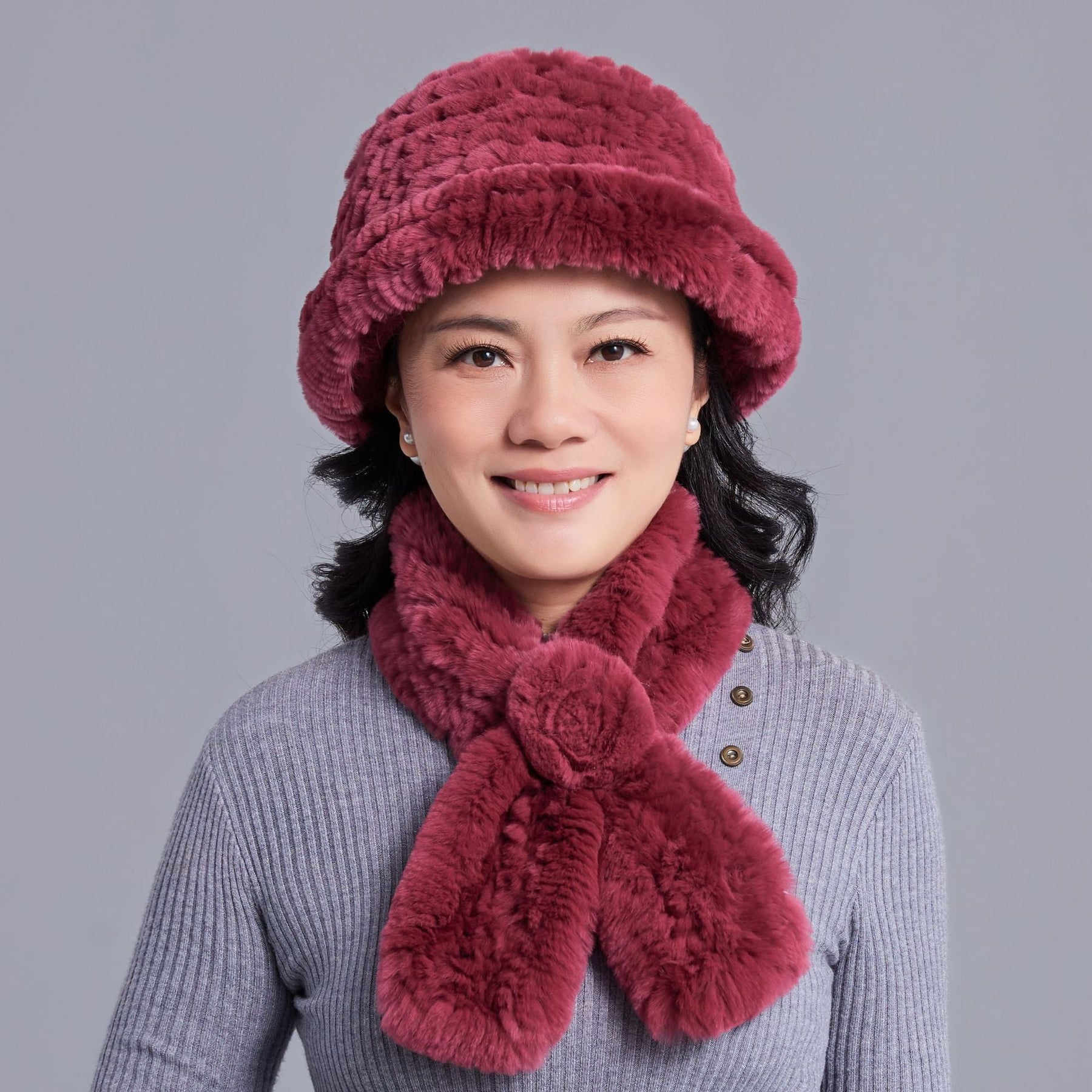 Winter Real Rabbit Fur Hat & Scarf Set - Warm & Elegant