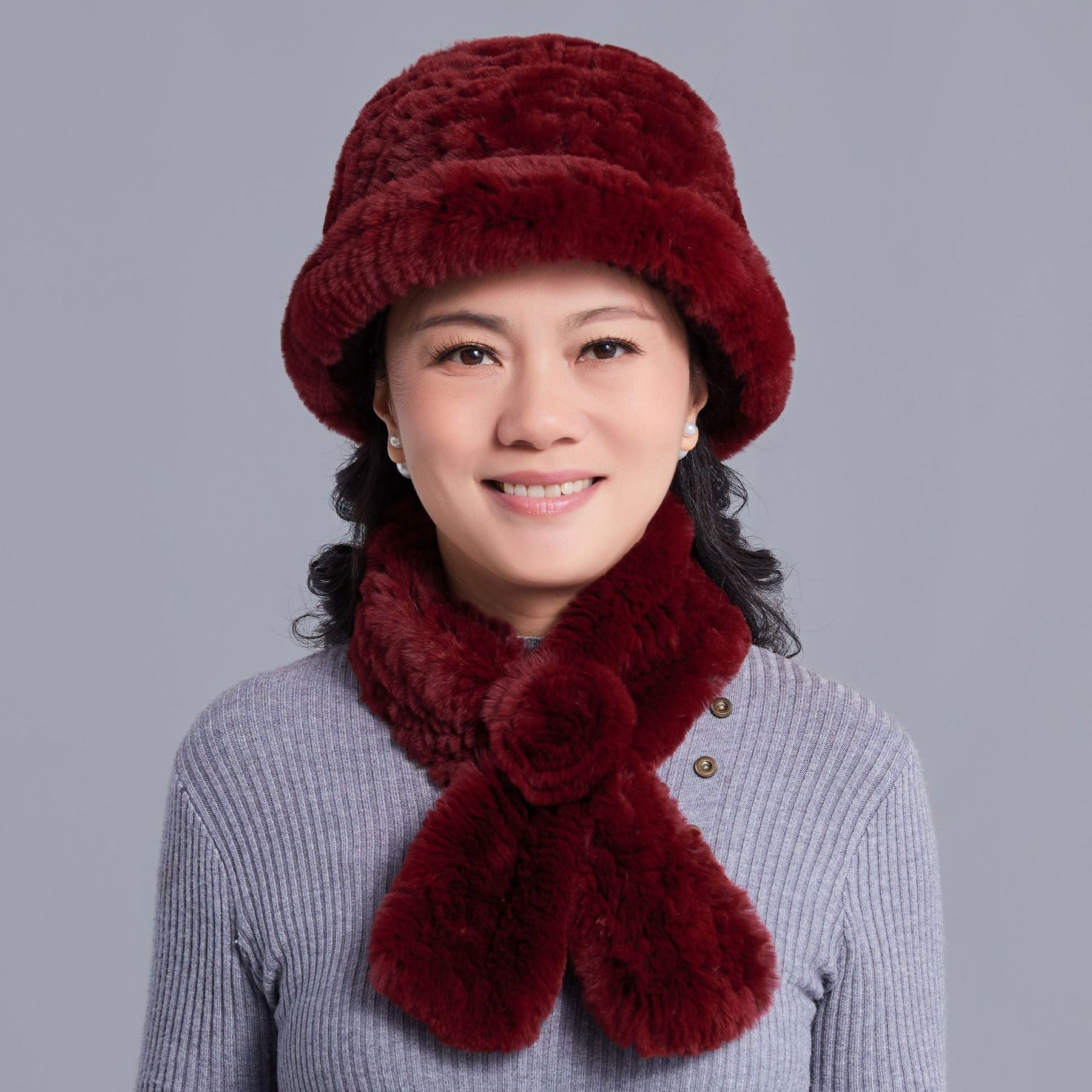 Winter Real Rabbit Fur Hat & Scarf Set - Warm & Elegant