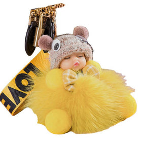 Cute Sleeping Baby Plush Car Keychain