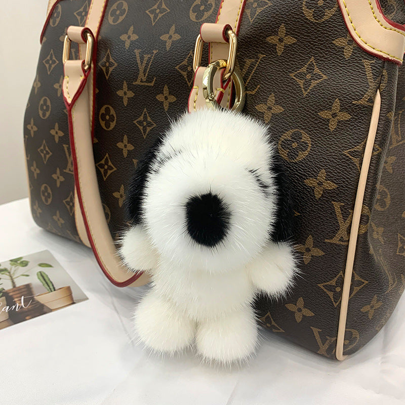 Cute Mink Fur Puppy Keychain - Snoopi Charm