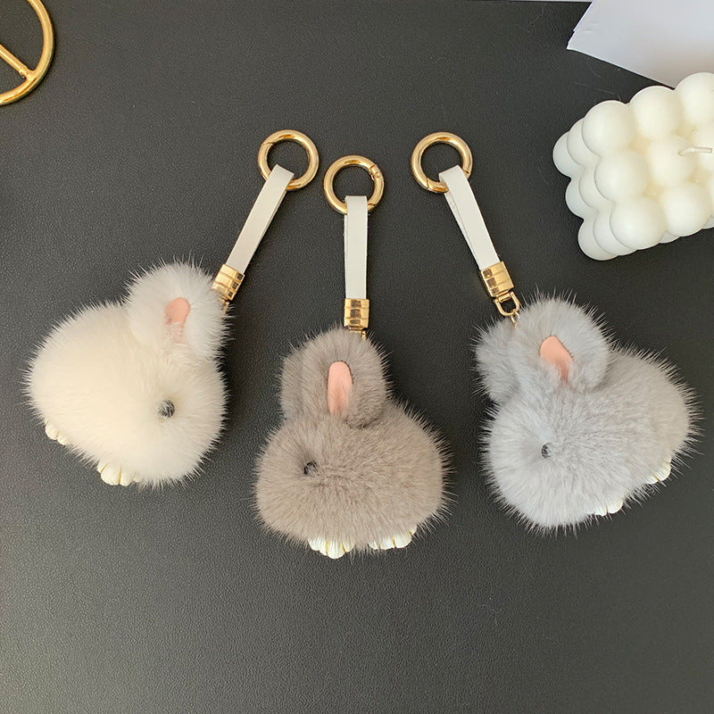 Cute Mink Fur Mini Bunny Keychain - Bag Charm