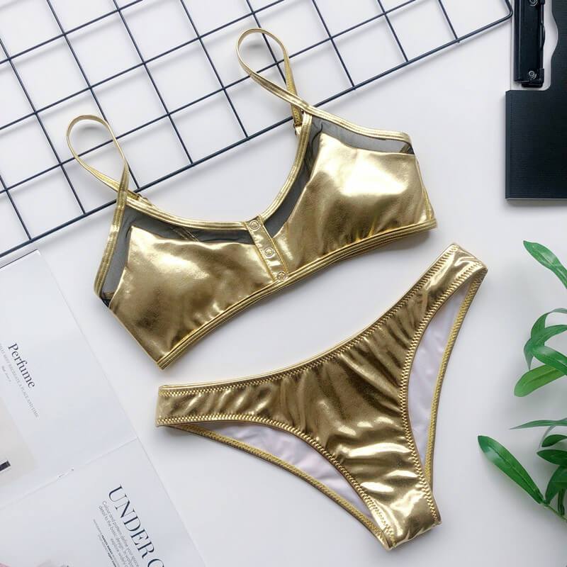 Mesh Patchwork Stretch Thong Bottom Bikinis