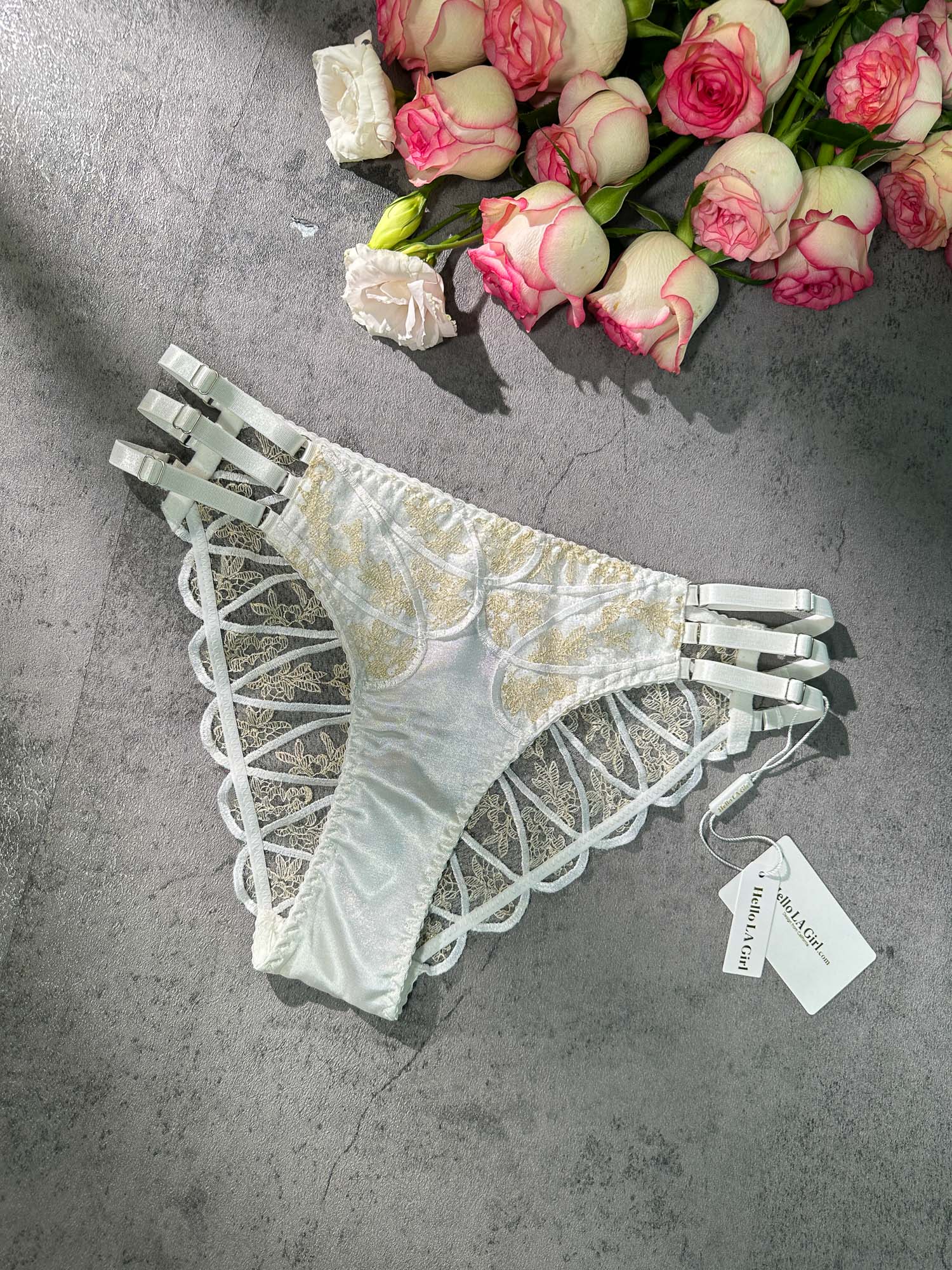 Free Shipping For White&Gold  Embroidery Thong