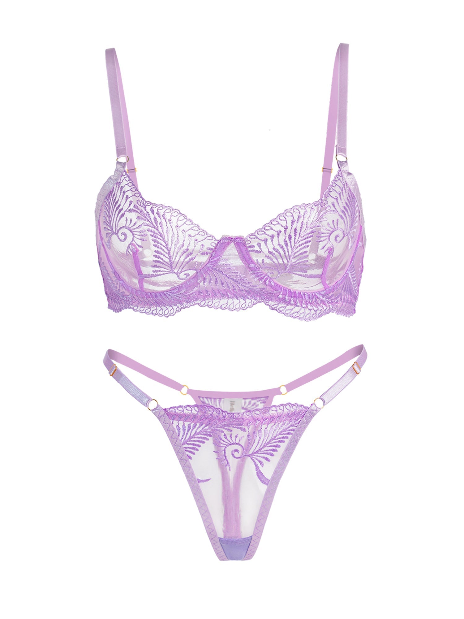 Free Shipping For  Puple Elegant Essence Embroidery Lingerie Set