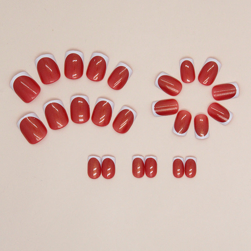 Red and White Aurora French Nails for Short Length