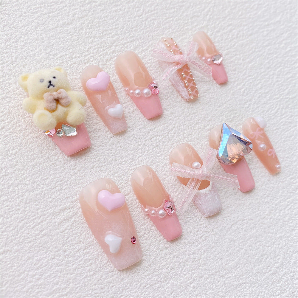 Chic Handmade Pink Bear Ballet Fall Nails, Versatile and Popular Nail Patches