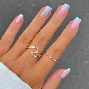24-Piece Lake Blue Wave Square Nails