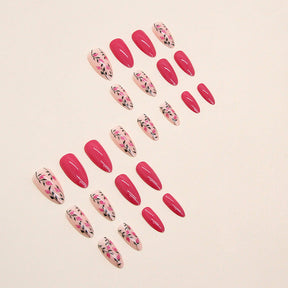 Rose Red Flower Almond Nails, Round Tip, Ins Style, Fashionable