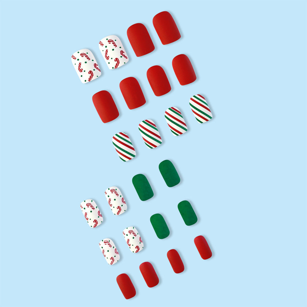 Christmas Mat Multicolor Striped Nail Tips, Candy Theme