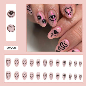 Oval Long Nails, Aurora, Black, Thorn Heart Rose, Ins Style