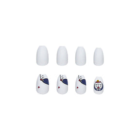 Blue White Bell Triangular Press-On Nails - Removable