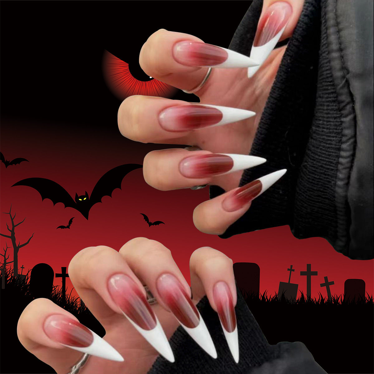 Ombre Gradient French Nails, Reusable Halloween Tips