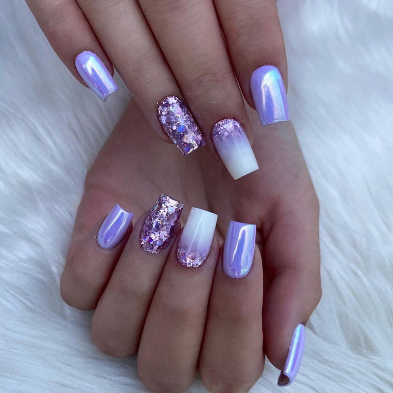 Shiny Aurora Silver Purple Nails Sweet Cool Flash Powder