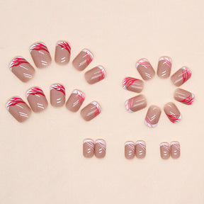 Short French Zebra Stripe Rose Pink Ins-Style Nails