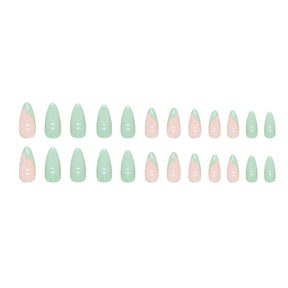 Simple Solid Light Green Nails Euro Almond Fashion Gold Powder French Wearable Nails Wholesale