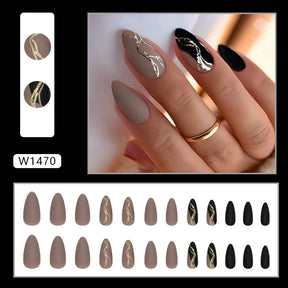 Autumn Metal Line Sparkle Fall Nails: 24-Piece Elegant Finished Nail Wraps