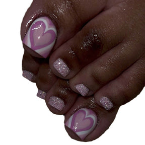 Simple Chic Pink Heart Toe Nails with Sparkle