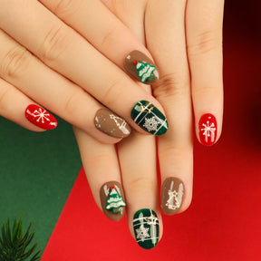 Christmas Press-On Fall Nails Set with Nail Tips