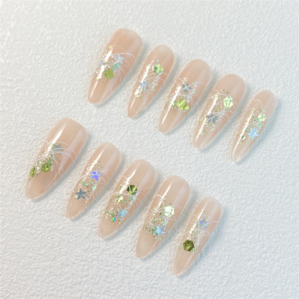 Chic Handmade Star Glitter Fall Nails, Trendy and Versatile Nail Patches for Girls