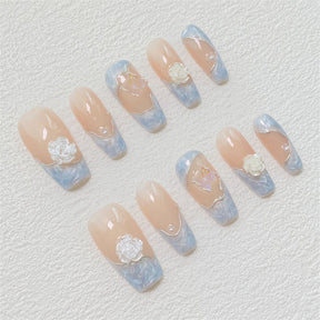 Chic Handmade Pearl Camellia Fall Nails, Trendy and Versatile Student-Friendly Nail Patches