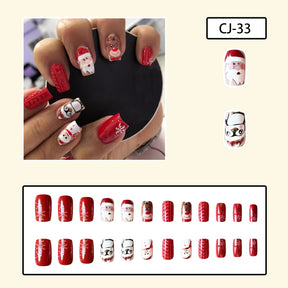 Winter Short Square Knit Design Christmas Reindeer Snowman Santa Nail Tips