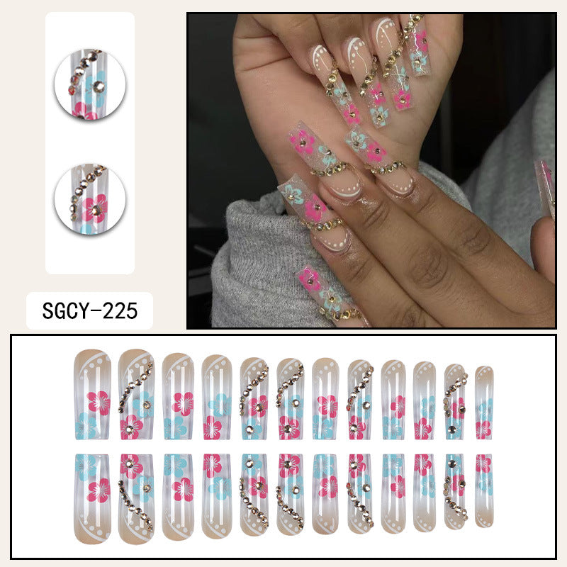 Long Flower Nail Extensions, Wearable Nail Art