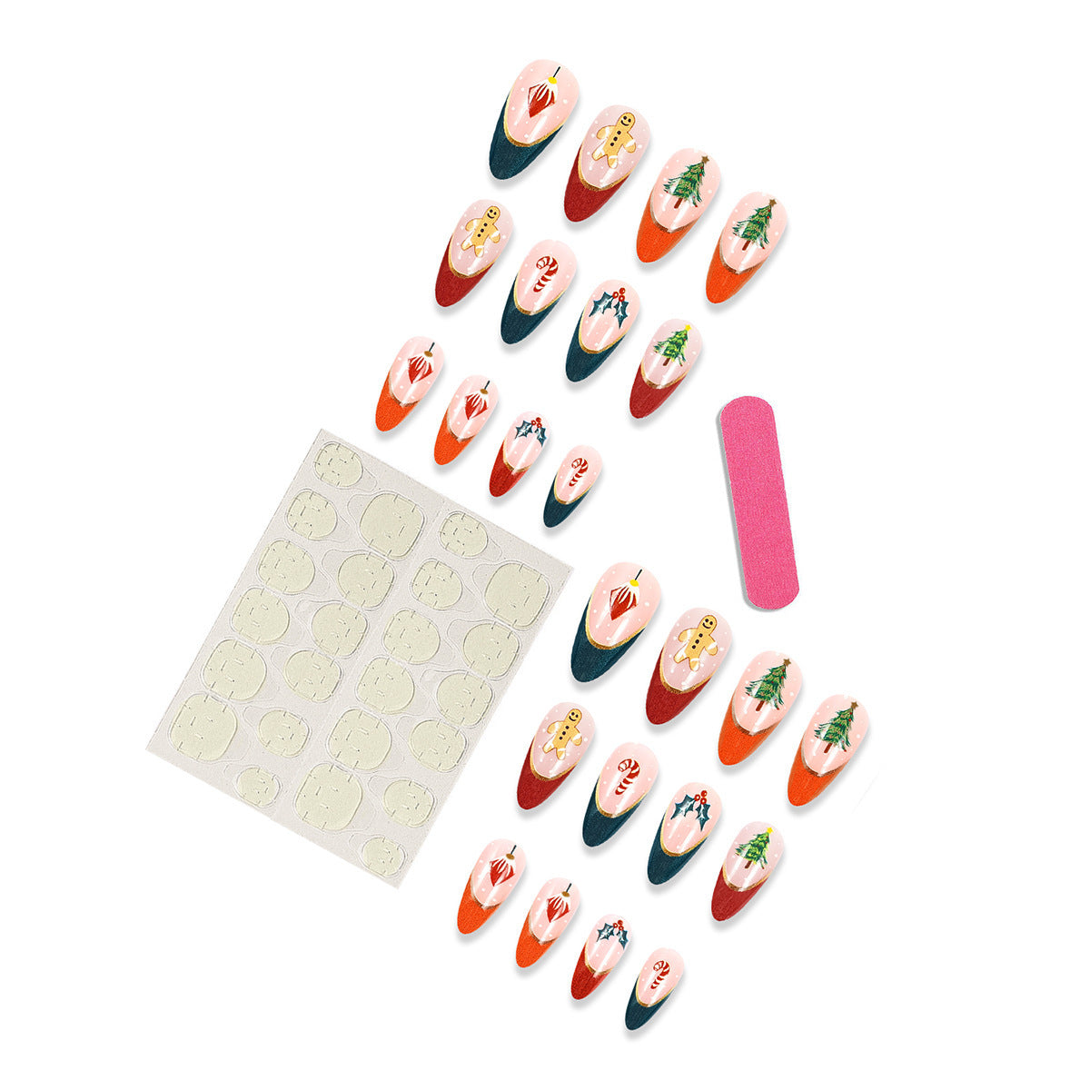 Colorful Christmas Tree French Almond Nail Tips